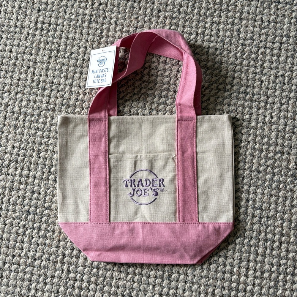 Trader Joe's Beige and Pink Canvas Tote Bag - Mini Pastel Tote - NWT
